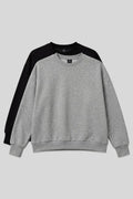 Basic Oversıze O Yaka 2'li Paket Siyah-Gri Melanj Kadın Sweatshirt - 97053