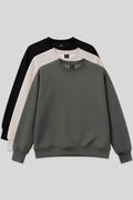 Basic Oversize O-Neck 3-Pack Black-Khaki-Beige Women's Sweatshirt - 97053