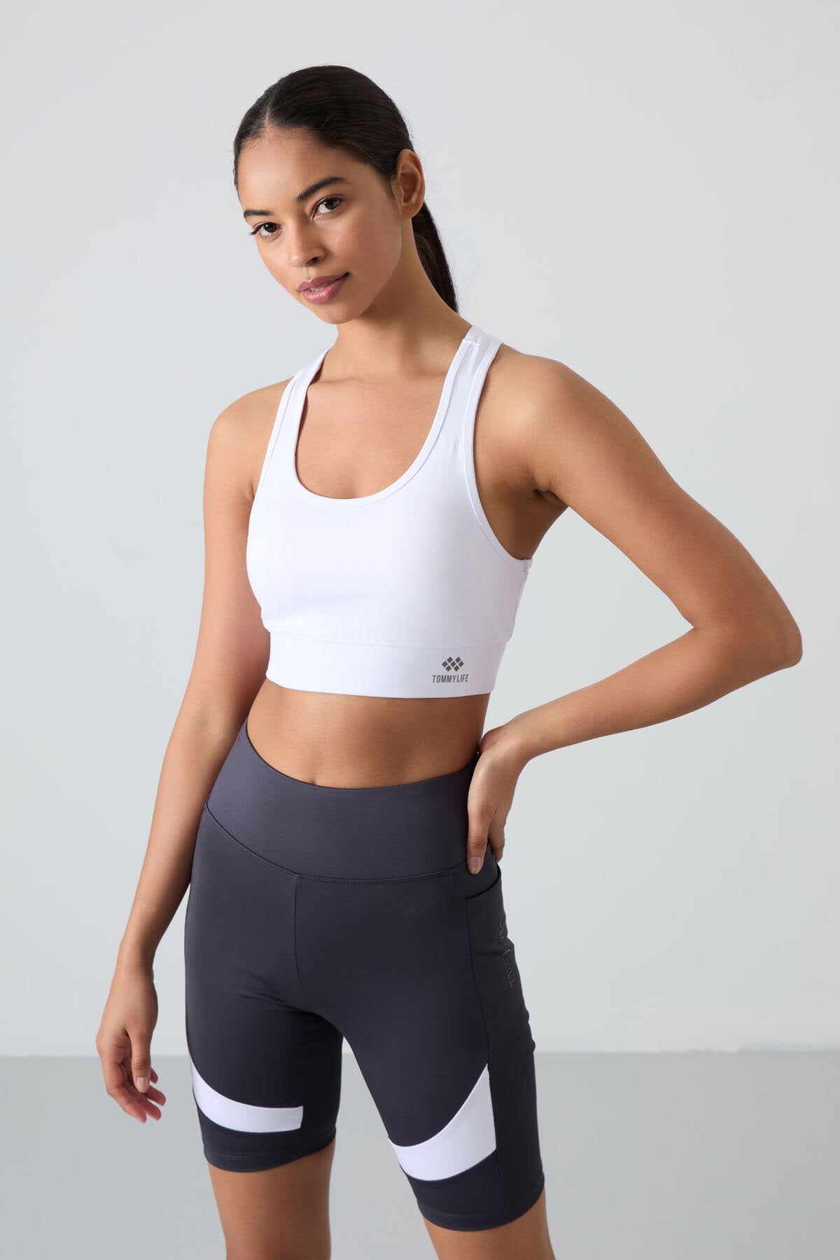 Slim Fit U Yaka 2'li Paket Petrol-Beyaz Kadın Spor Büstiyer - 97120