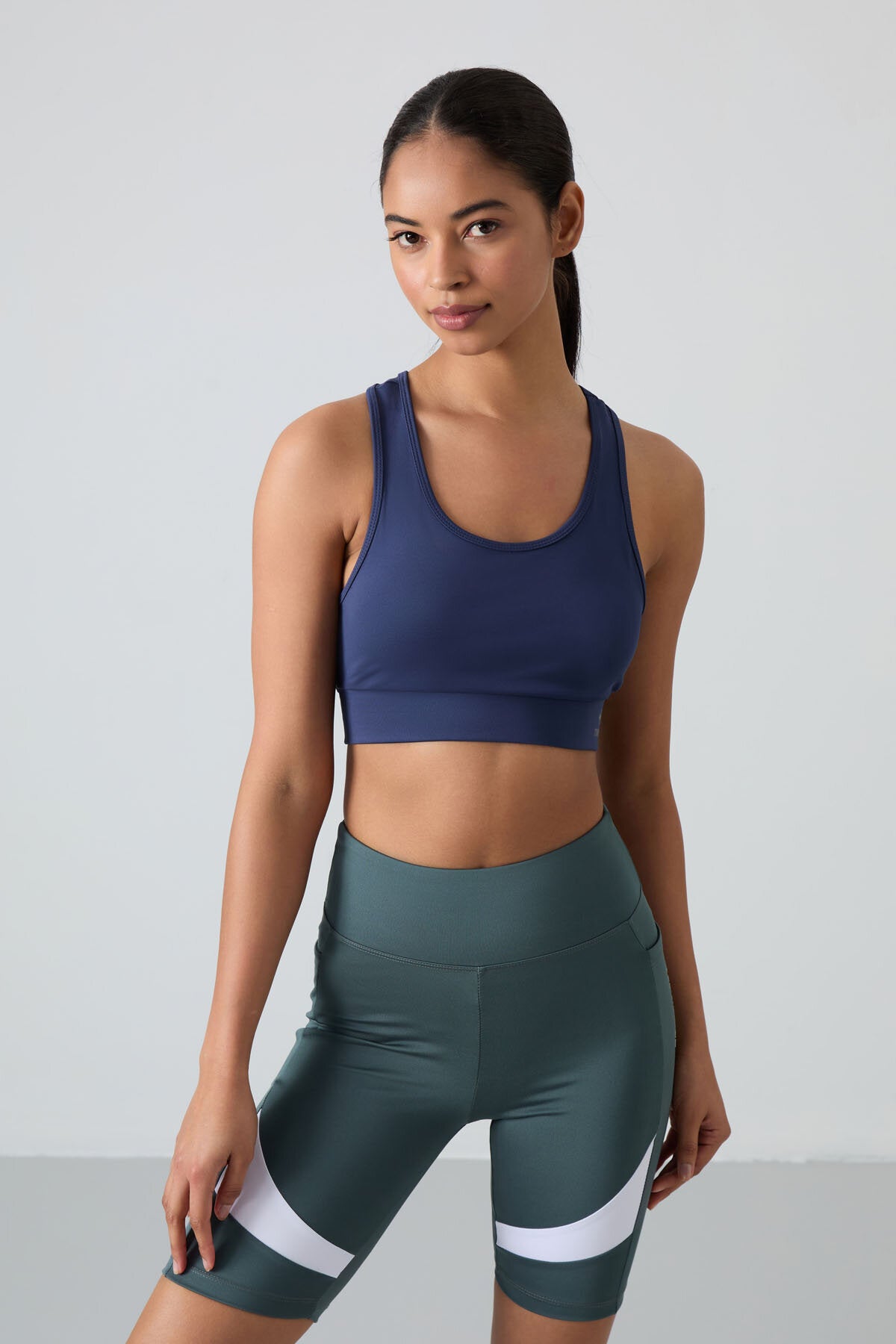 Slim Fit U Yaka 2'li Paket İndigo-Petrol Kadın Spor Büstiyer - 97120