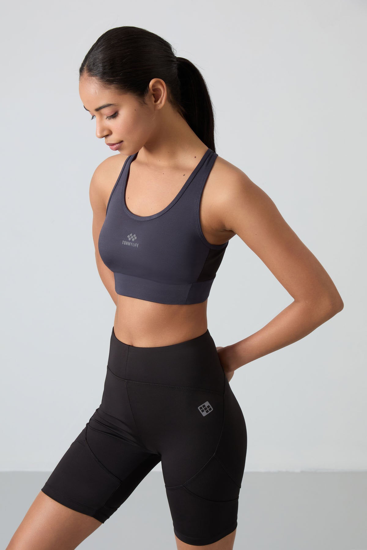 Slim Fit U Yaka 2'li Paket Petrol-Antrasit Kadın Spor Büstiyer - 97121