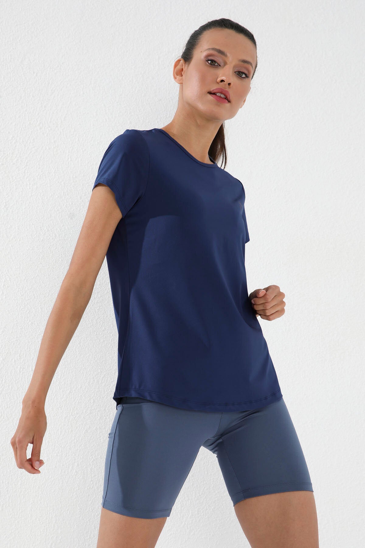 Standart Kalıp O Yaka 2'li Paket İndigo-Limon Kadın T-Shirt - 97144
