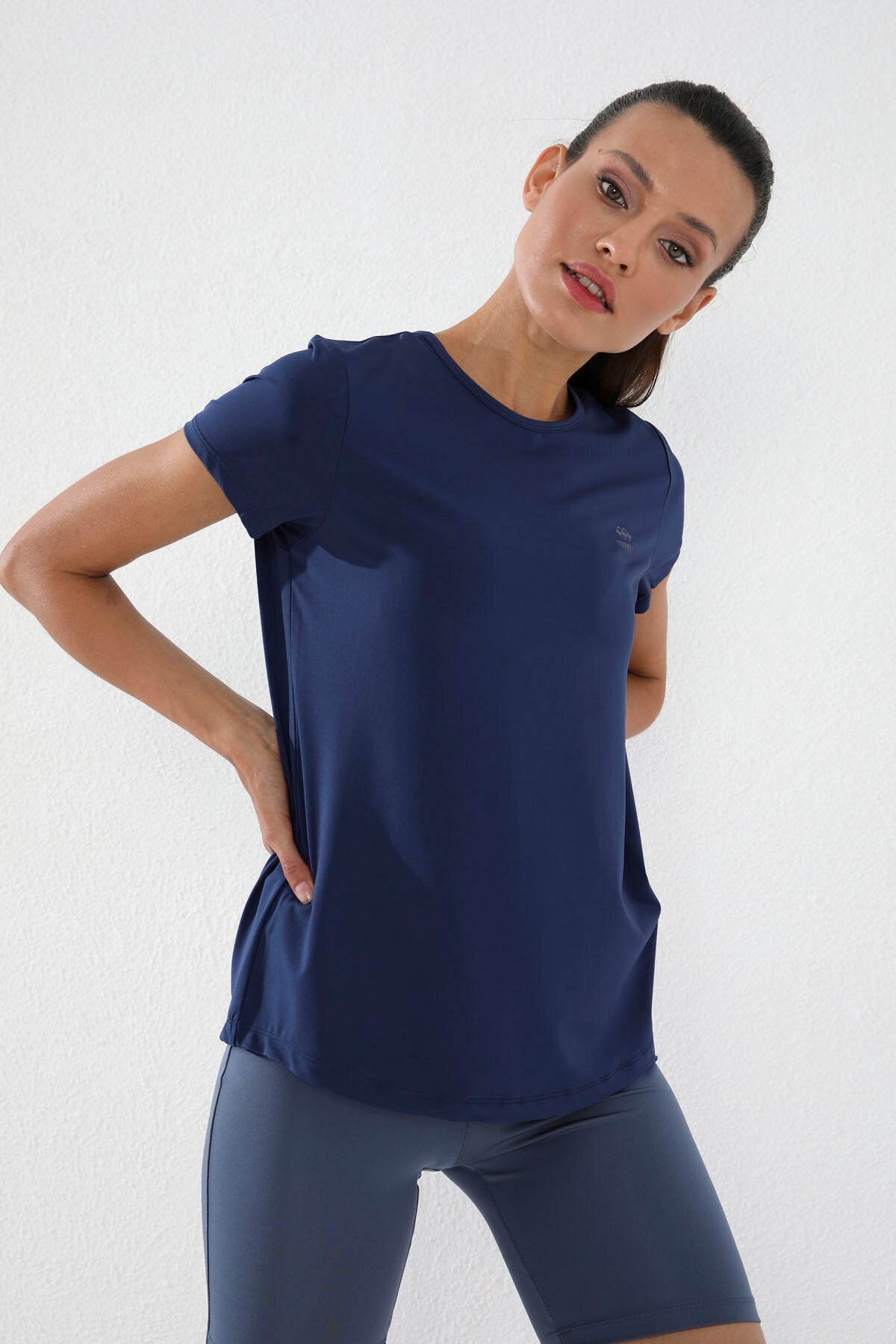 Standart Kalıp O Yaka 2'li Paket İndigo-Limon Kadın T-Shirt - 97144