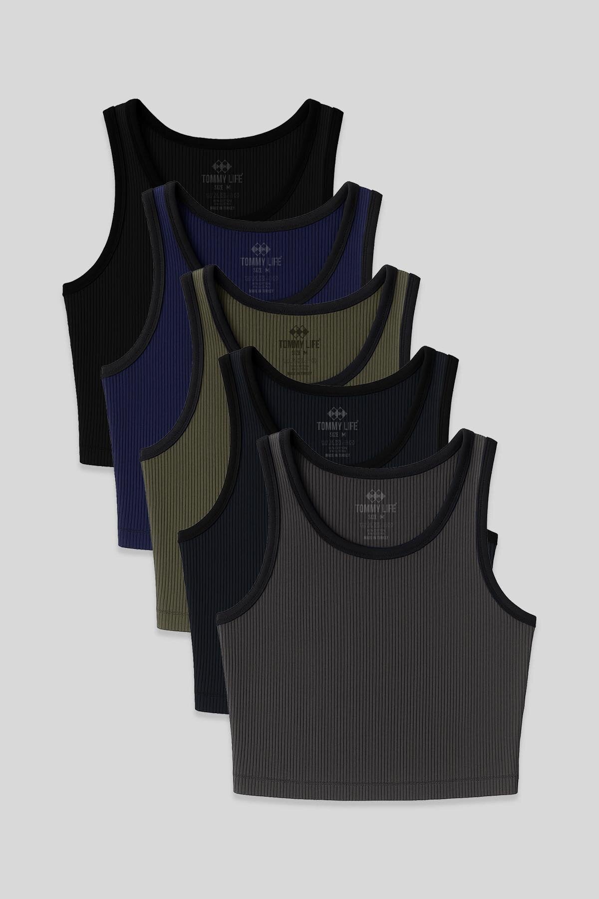 Basic U Yaka 5'li Paket Kadın Crop Top Atlet - 97160