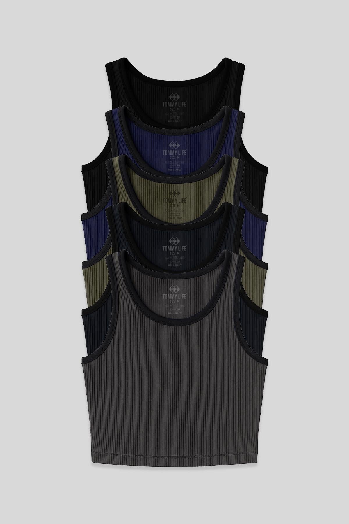 Basic U Yaka 5'li Paket Kadın Crop Top Atlet - 97160