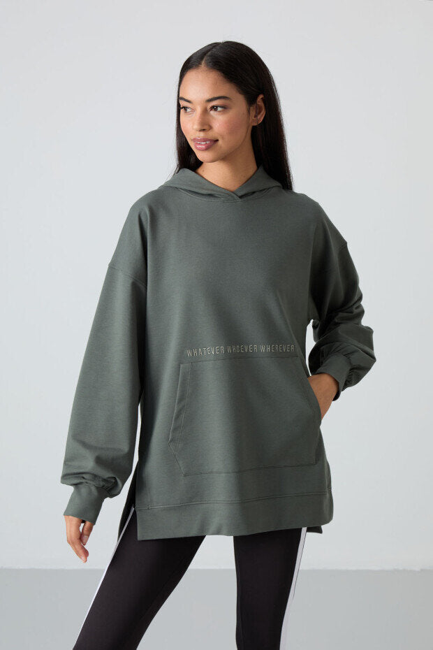 Oversize Kapüşonlu 2'li Paket Siyah-Çağla Kadın Tunik Sweatshirt - 97163