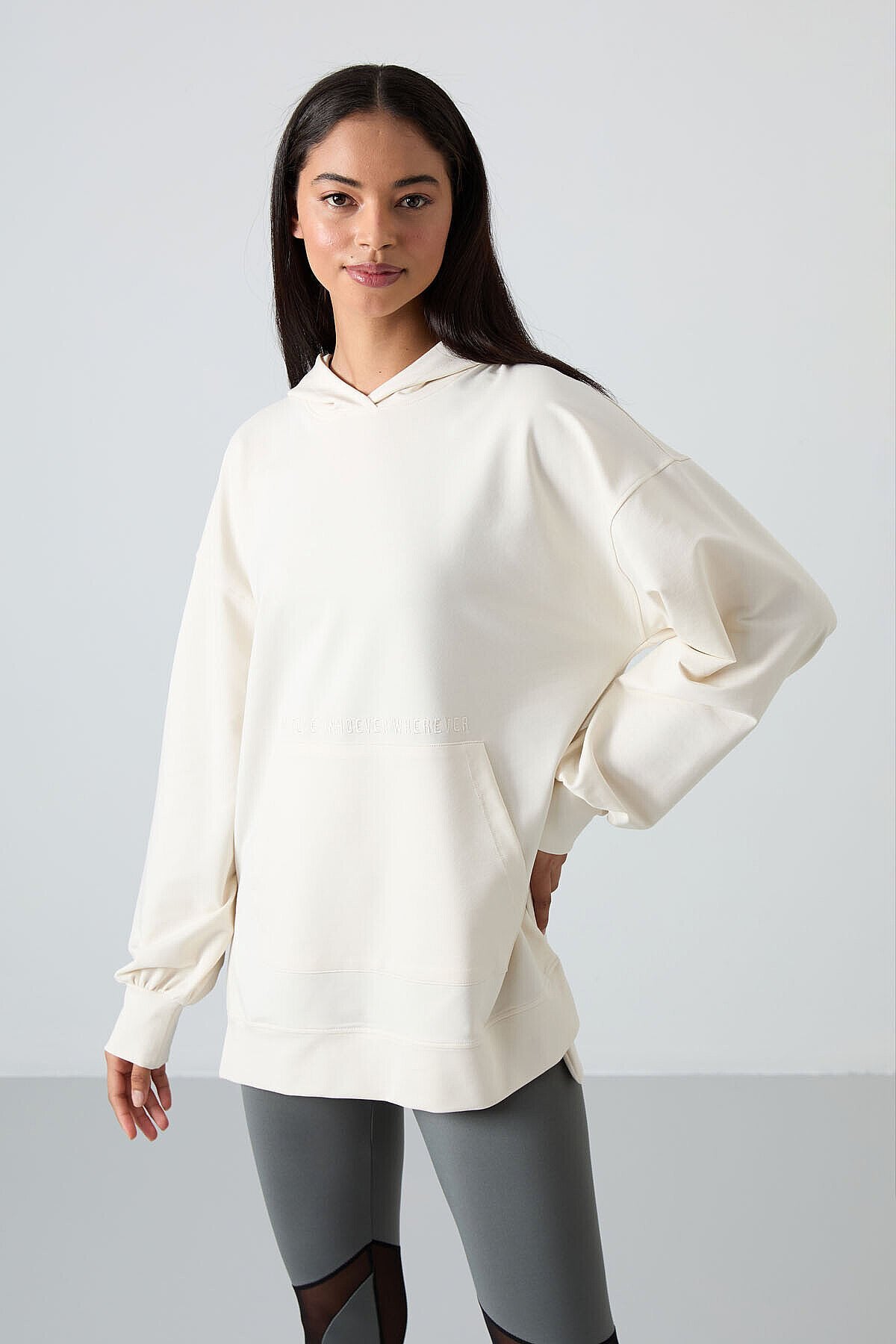Rahat Form Kapüşonlu 2'li Paket Siyah-Ekru Kadın Tunik Sweatshirt - 97163