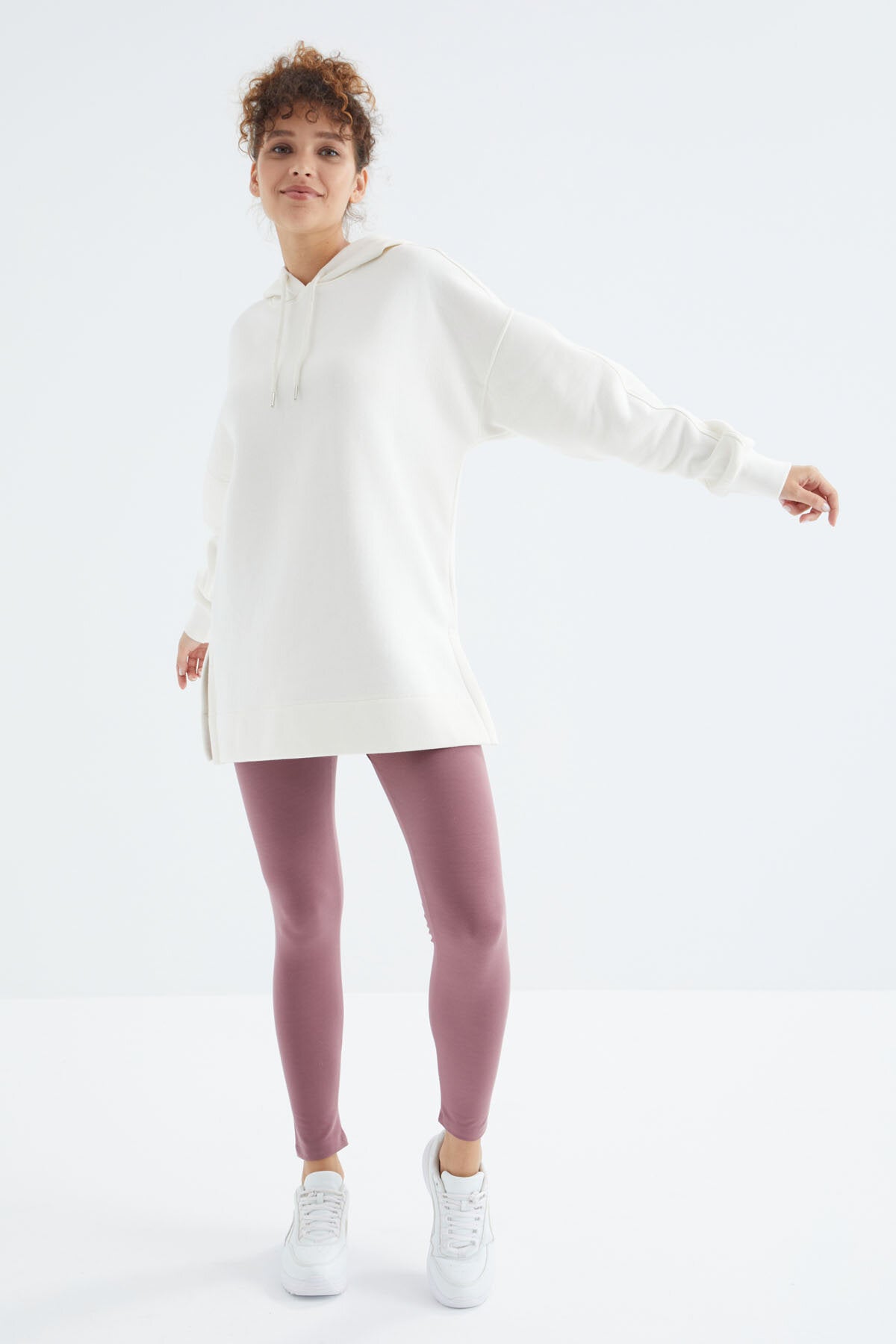 Oversize Kapüşonlu 2'li Paket Ekru-Kahverengi Kadın Tunik Sweatshirt - 97242