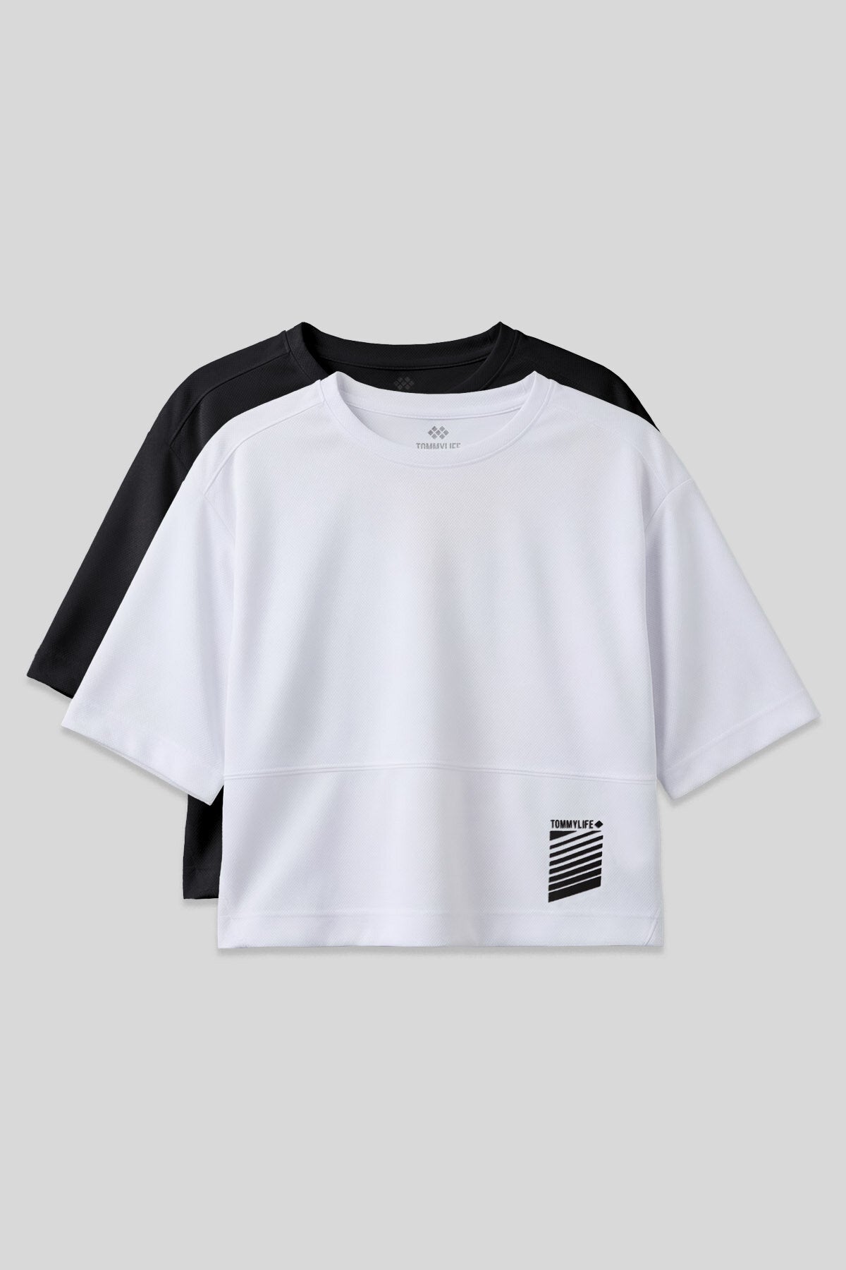 Oversize Fit O Yaka 2'li Paket Siyah-Beyaz Kadın T-Shirt - 97284