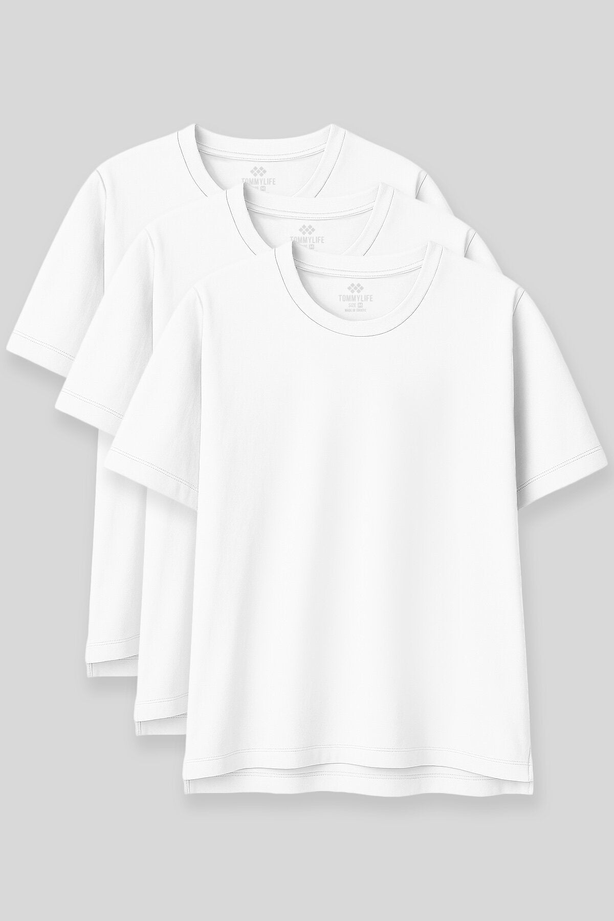 Oversize Fit Basic O Yaka 3'lü Paket Beyaz Kadın T-Shirt  97285
