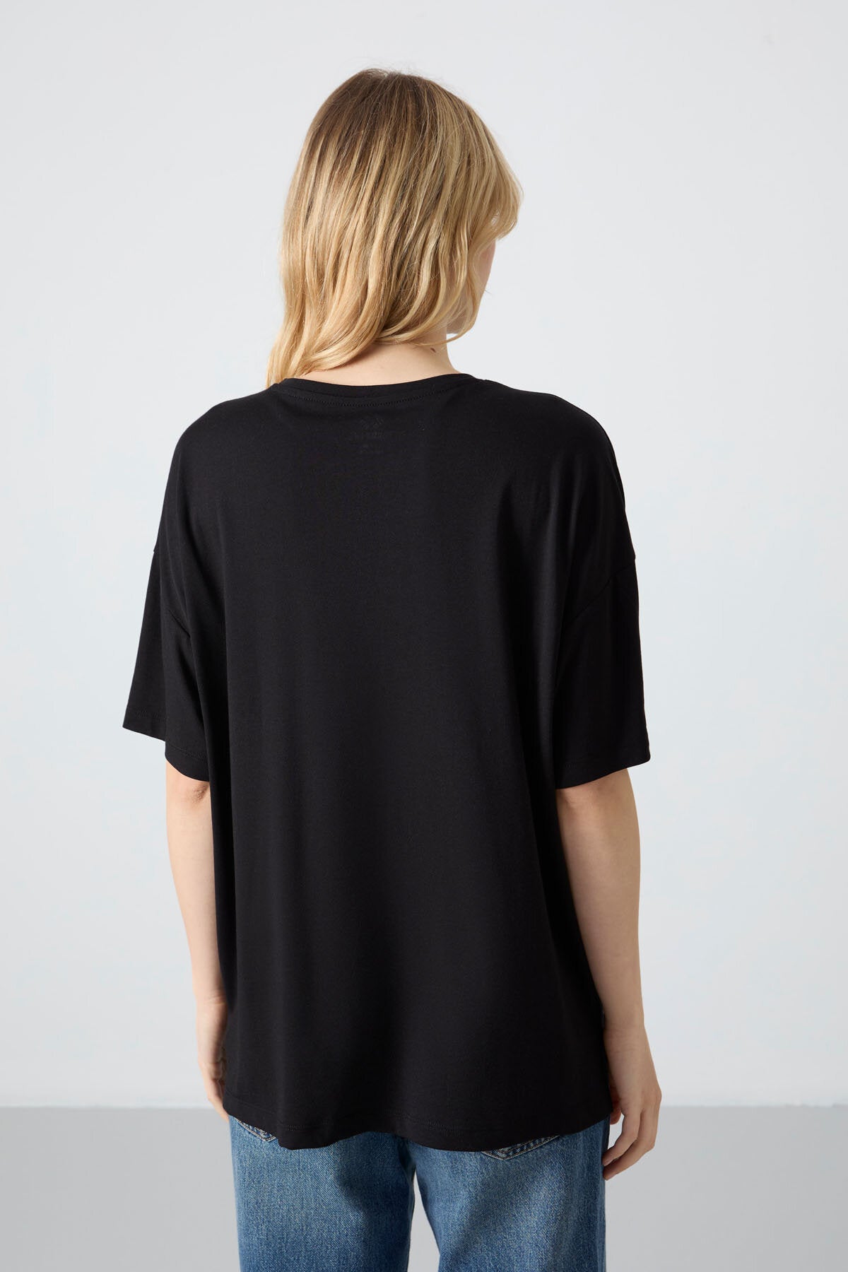 Oversize Fit Basic O Yaka 3'lü Paket Siyah-Beyaz-Rose Kadın T-Shirt  97285
