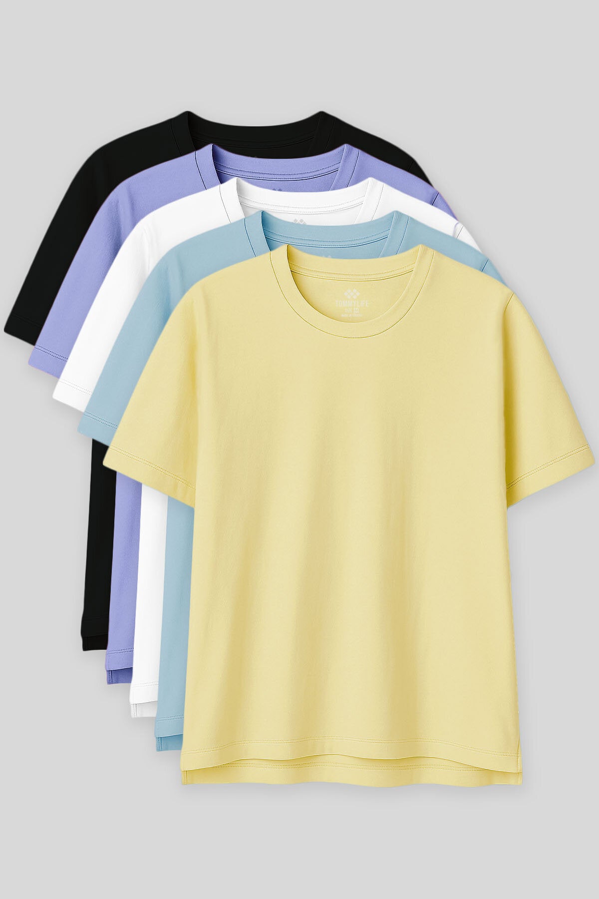 Oversize Fit Basic O Yaka 5'li Paket Kadın T-Shirt - 97285