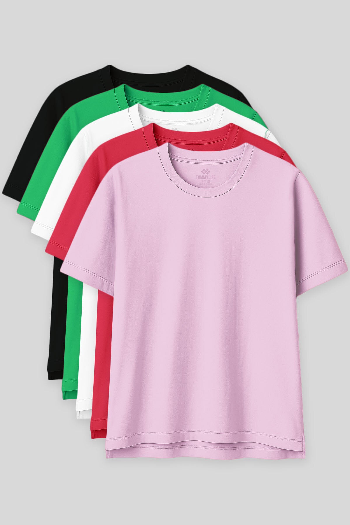 Oversize Fit Basic O Yaka 5'li Paket Kadın T-Shirt - 97285