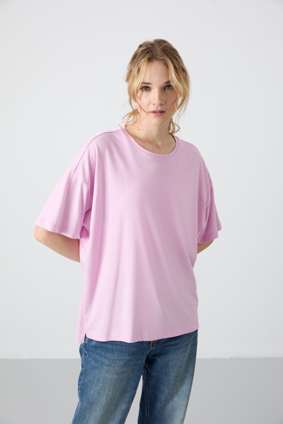 Oversize Fit Basic O Yaka 5'li Paket Kadın T-Shirt - 97285