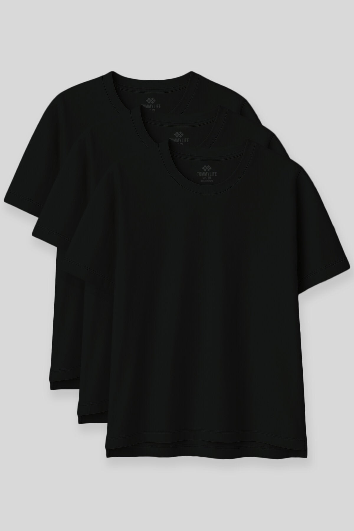 Oversize Fit Basic O Yaka 3'lü Paket Siyah Kadın T-Shirt  97285