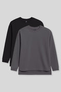 Relaxed Fit Crew Neck 2-Pack Black-Dark Gray Women's Tunic Sweatshirt - 97305