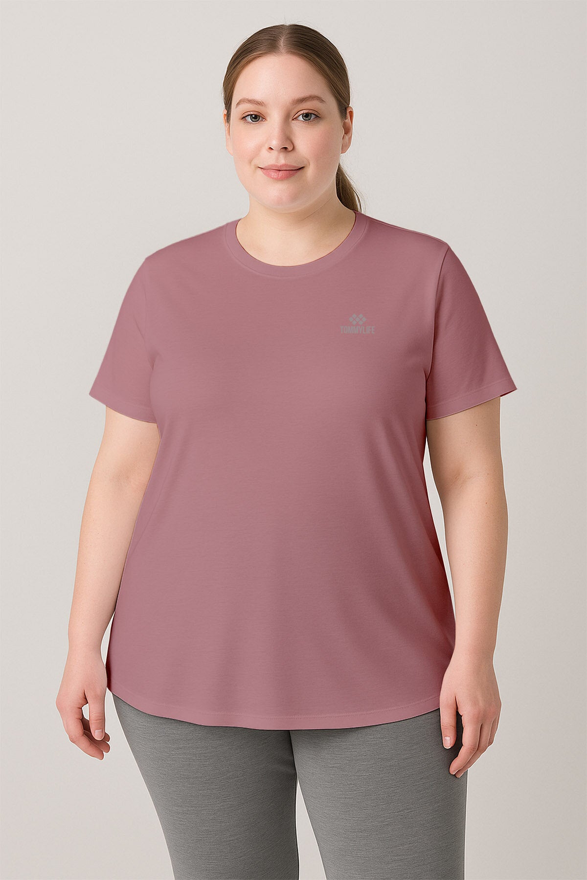 Rahat Form 2'li Paket Koyu Gri-Gül Kurusu Battal Kadın T-Shirt - 97308