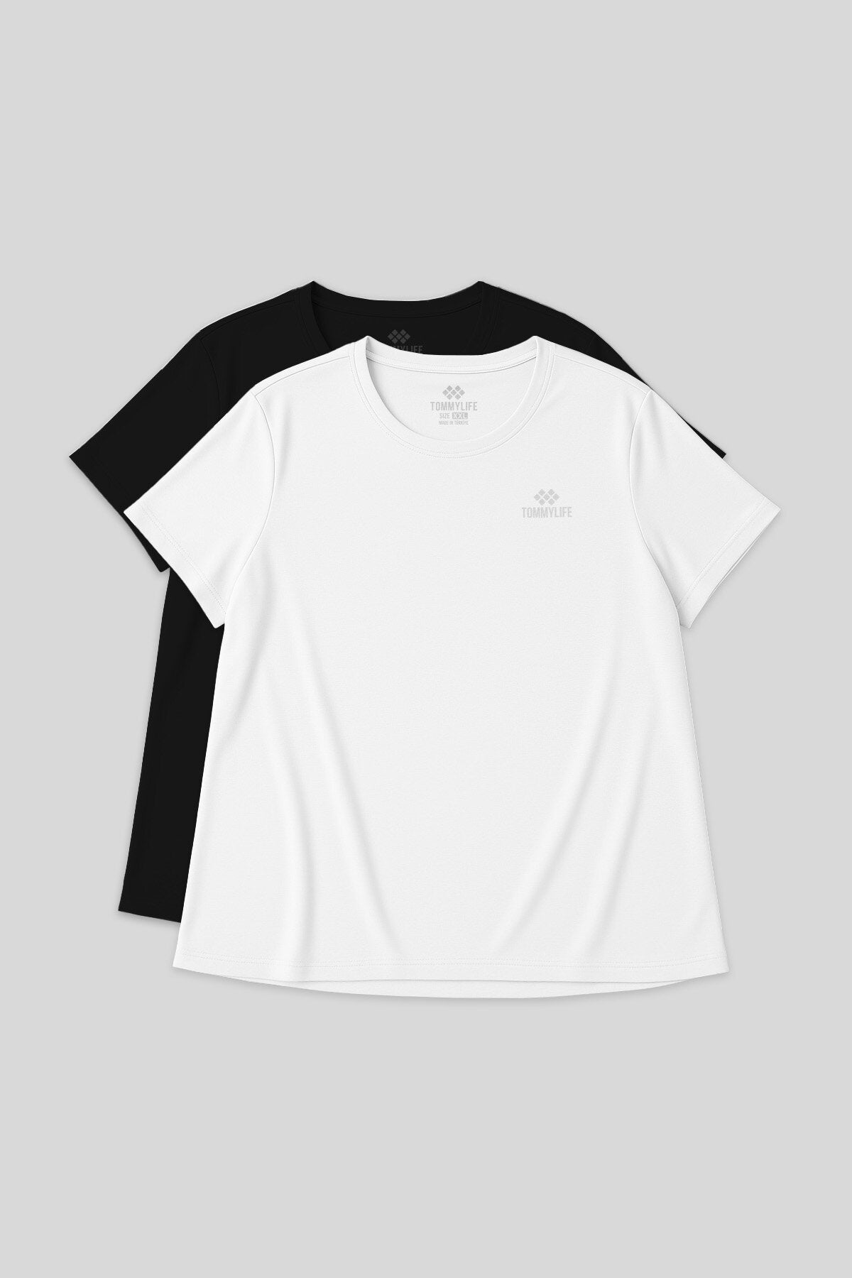 Rahat Form 2'li Paket Siyah-Beyaz Battal Kadın T-Shirt - 97308