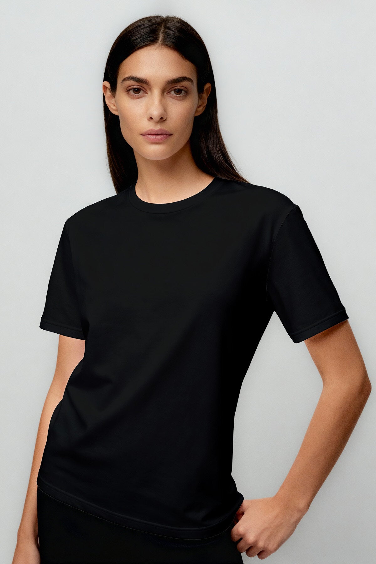 Standart Fit Basic O Yaka 3'lü Paket Siyah-Beyaz-Gri Melanj Kadın T-Shirt - 97311