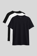 Standard Fit Basic O Collar 3-Pack Black-White-Navy Women's T-Shirt - 97311