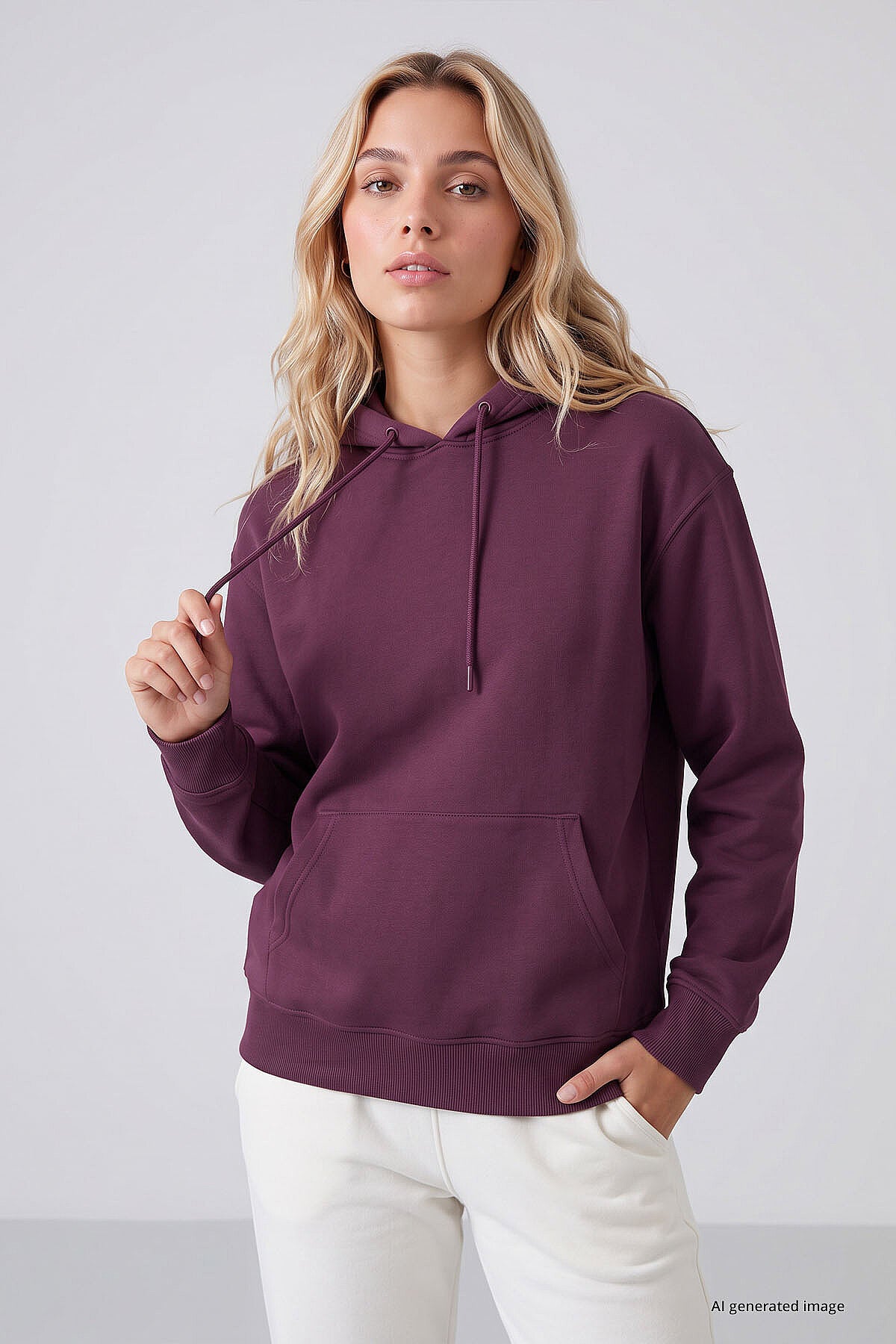 Standart Kapüşonlu 2'li Paket Ekru-Soft Vişne Kadın Sweatshirt - 97321