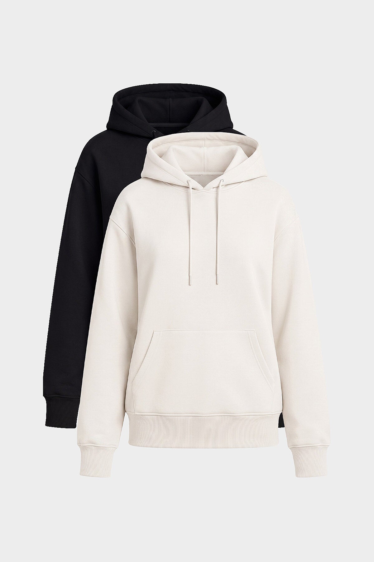 Standart Kapüşonlu 2'li Paket Siyah-Ekru Kadın Sweatshirt - 97321