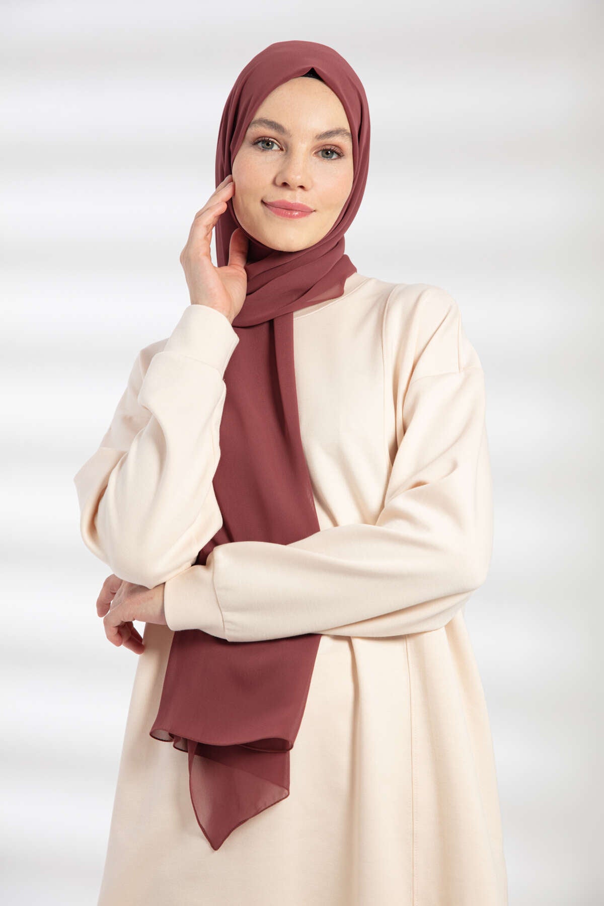 Şifon Şal - Kuru Gül