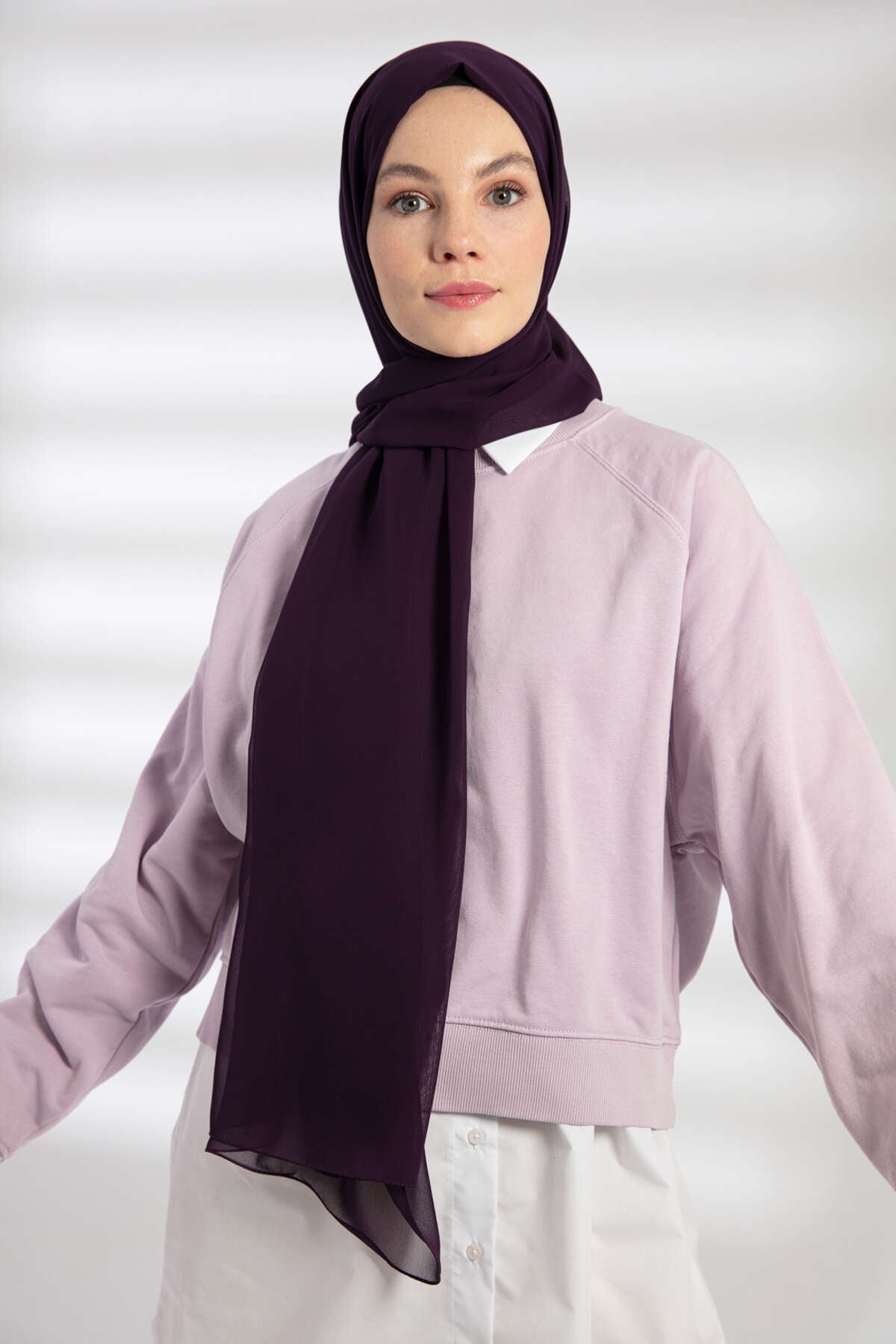 Şifon Şal - Patlıcan Moru