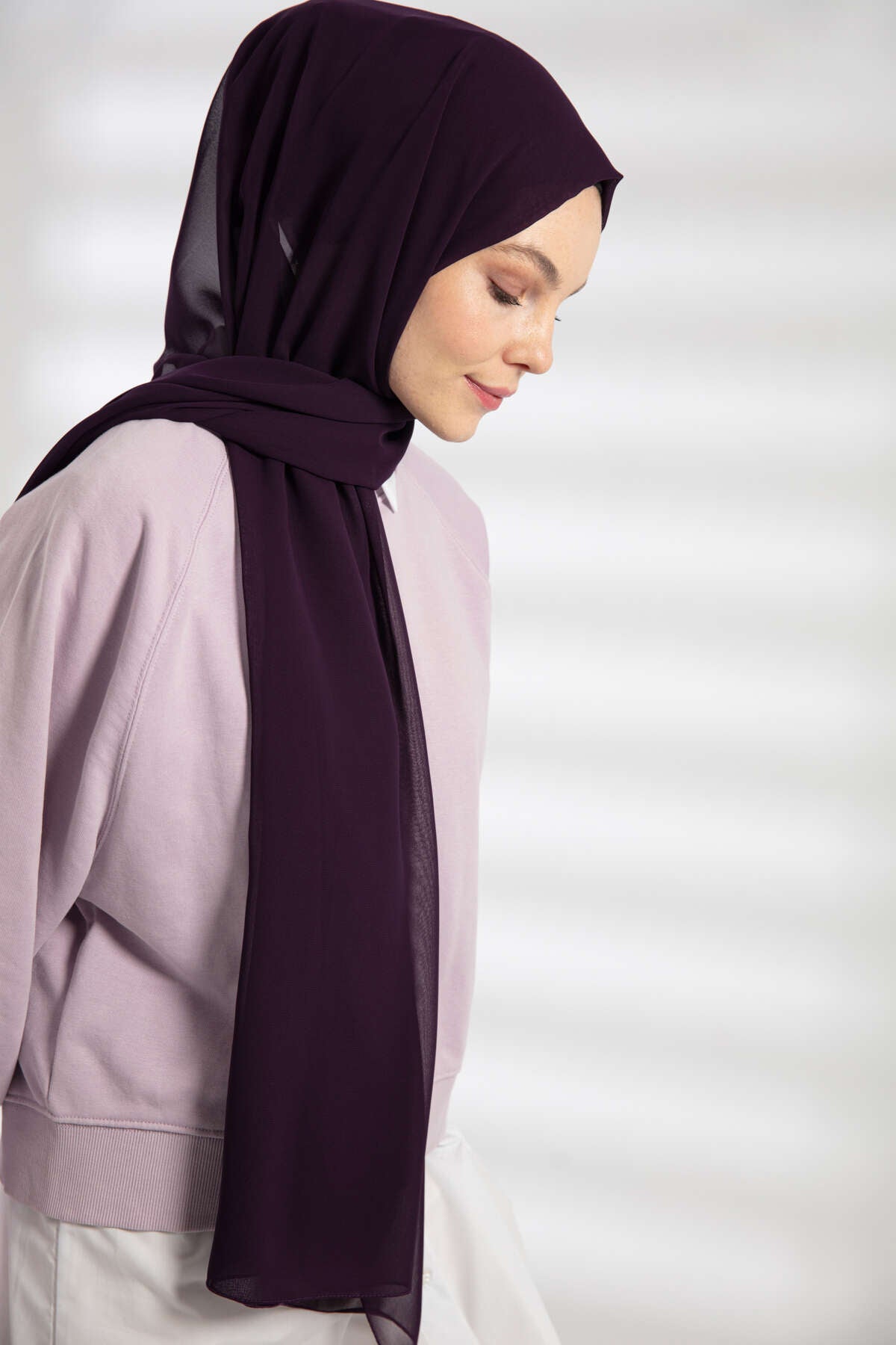 Şifon Şal - Patlıcan Moru