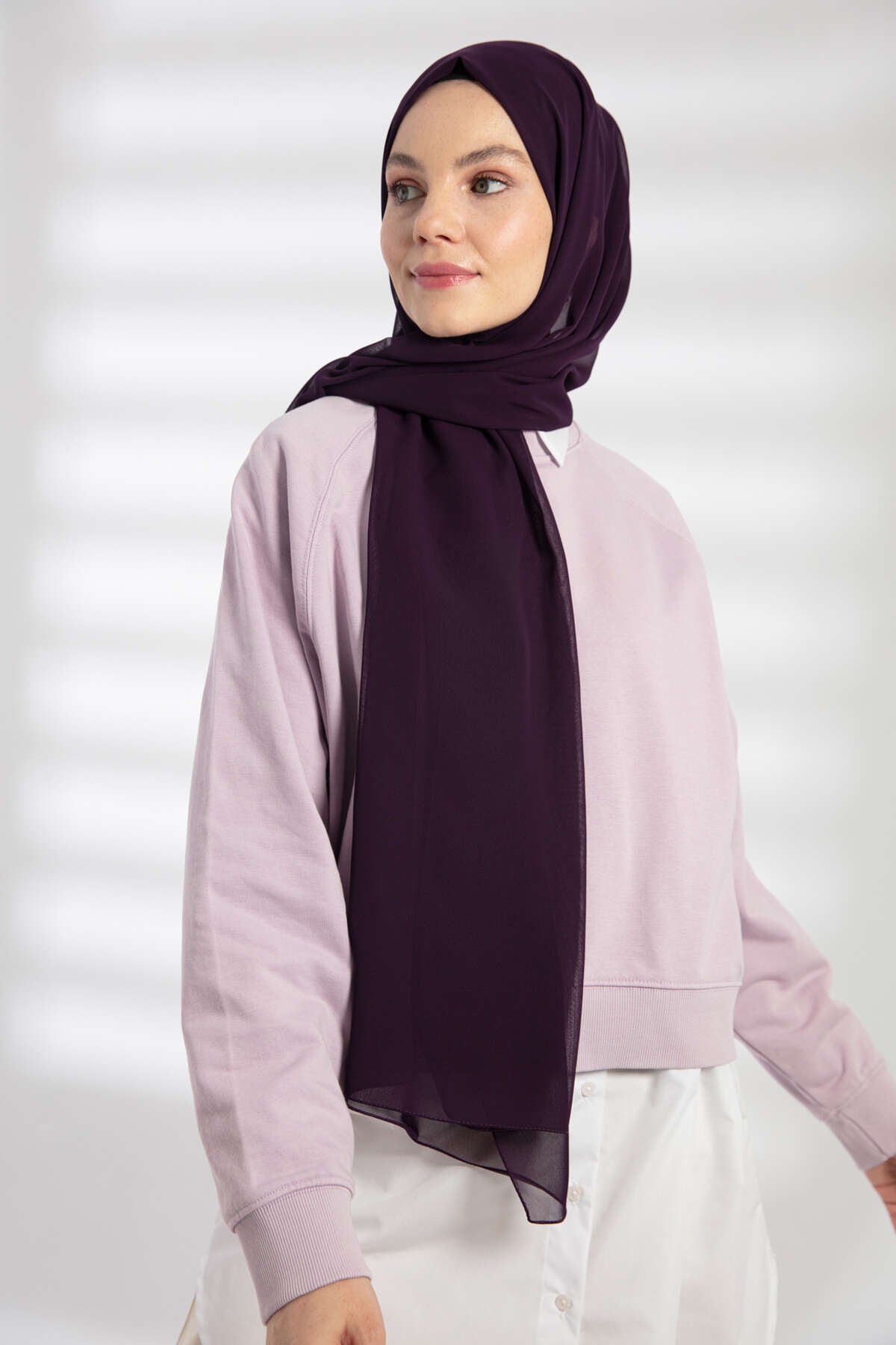 Şifon Şal - Patlıcan Moru