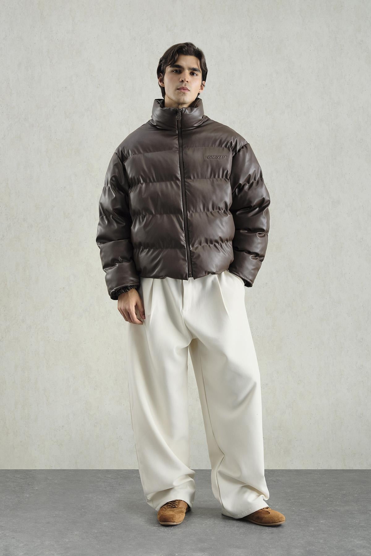 ŞİŞME DERİ KAHVERENGİ MONT