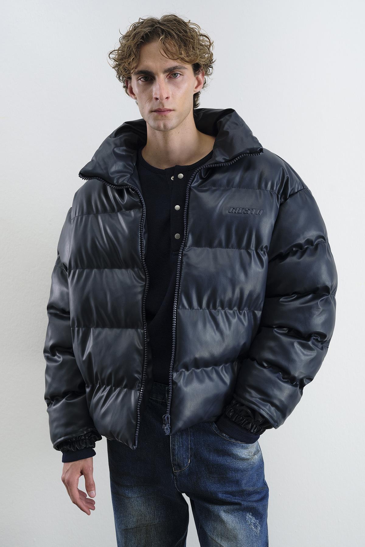 ŞİŞME DERİ LACİVERT MONT