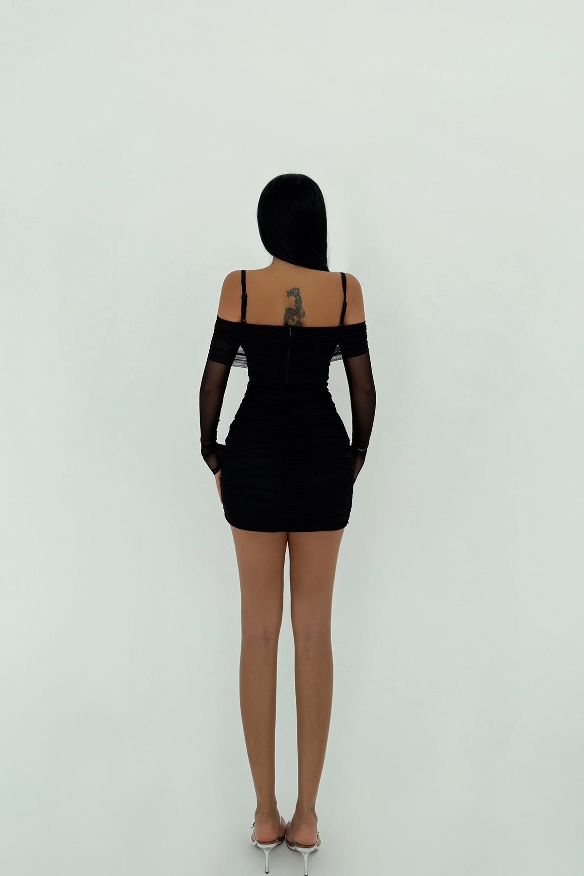 Siyah Askılı Gül Detay Elbise ATE-1499