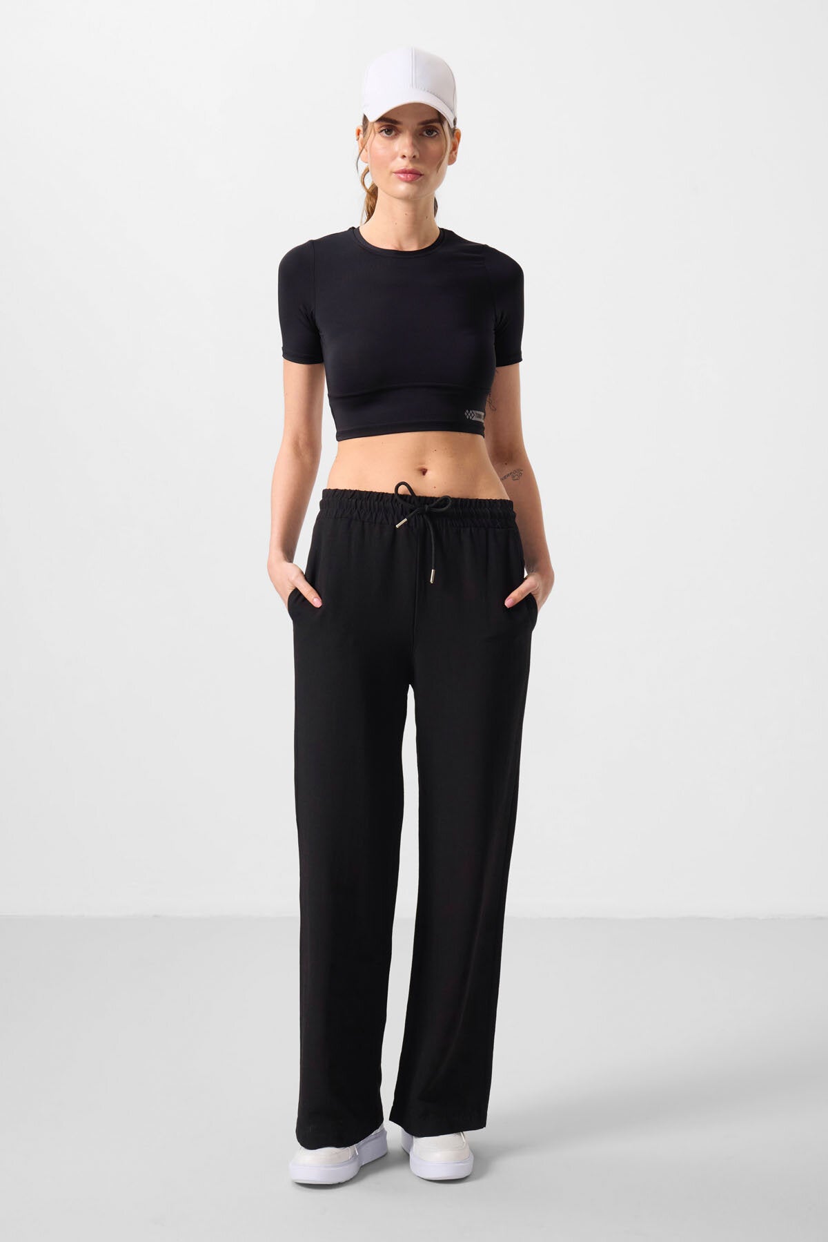 Siyah Keten Geniş Paça Rahat Form Kadın Palazzo Pantolon - 94675