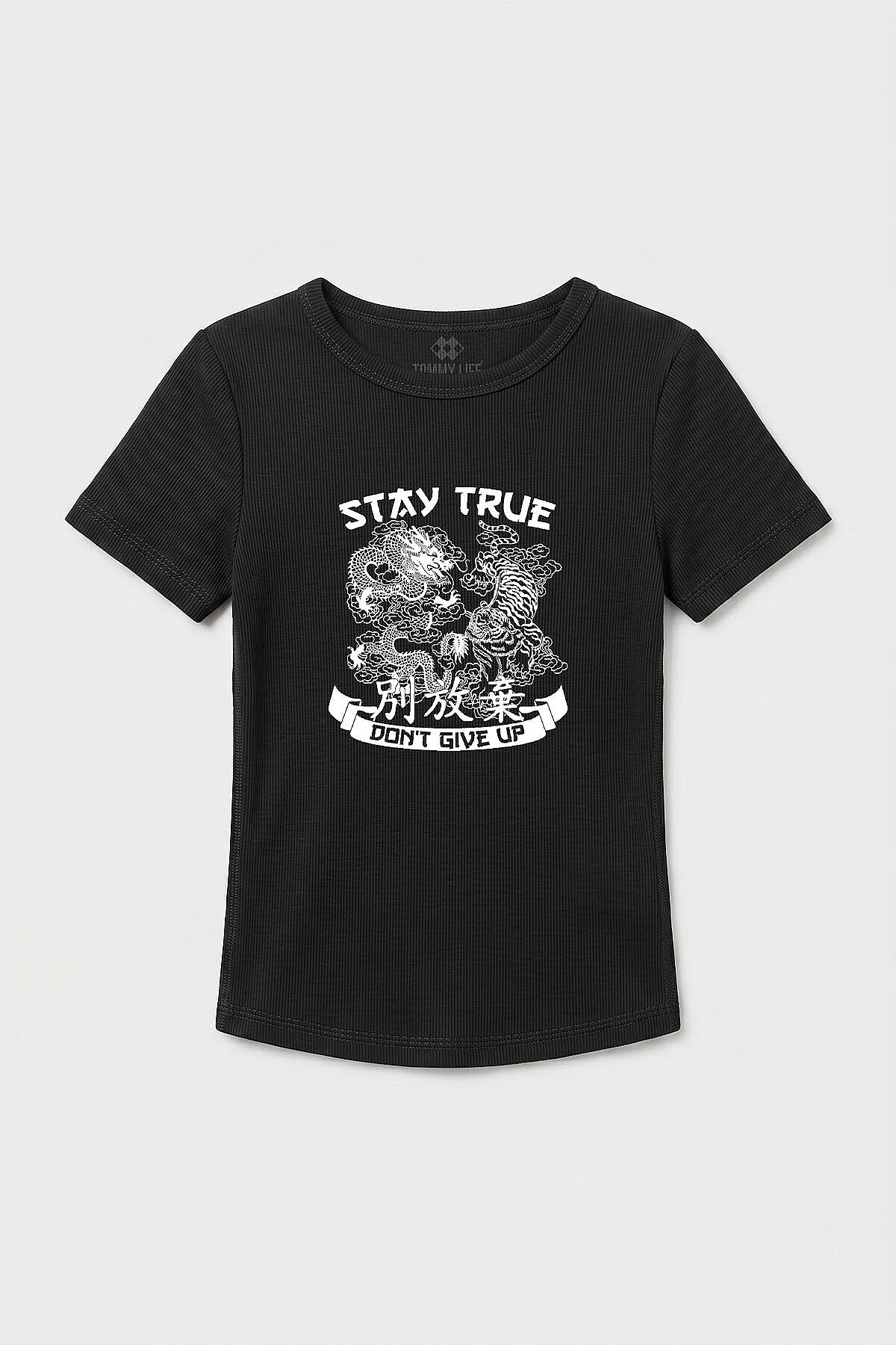 Siyah Standart Fit Baskılı Kısa Kollu Kadın T-Shirt - 97201
