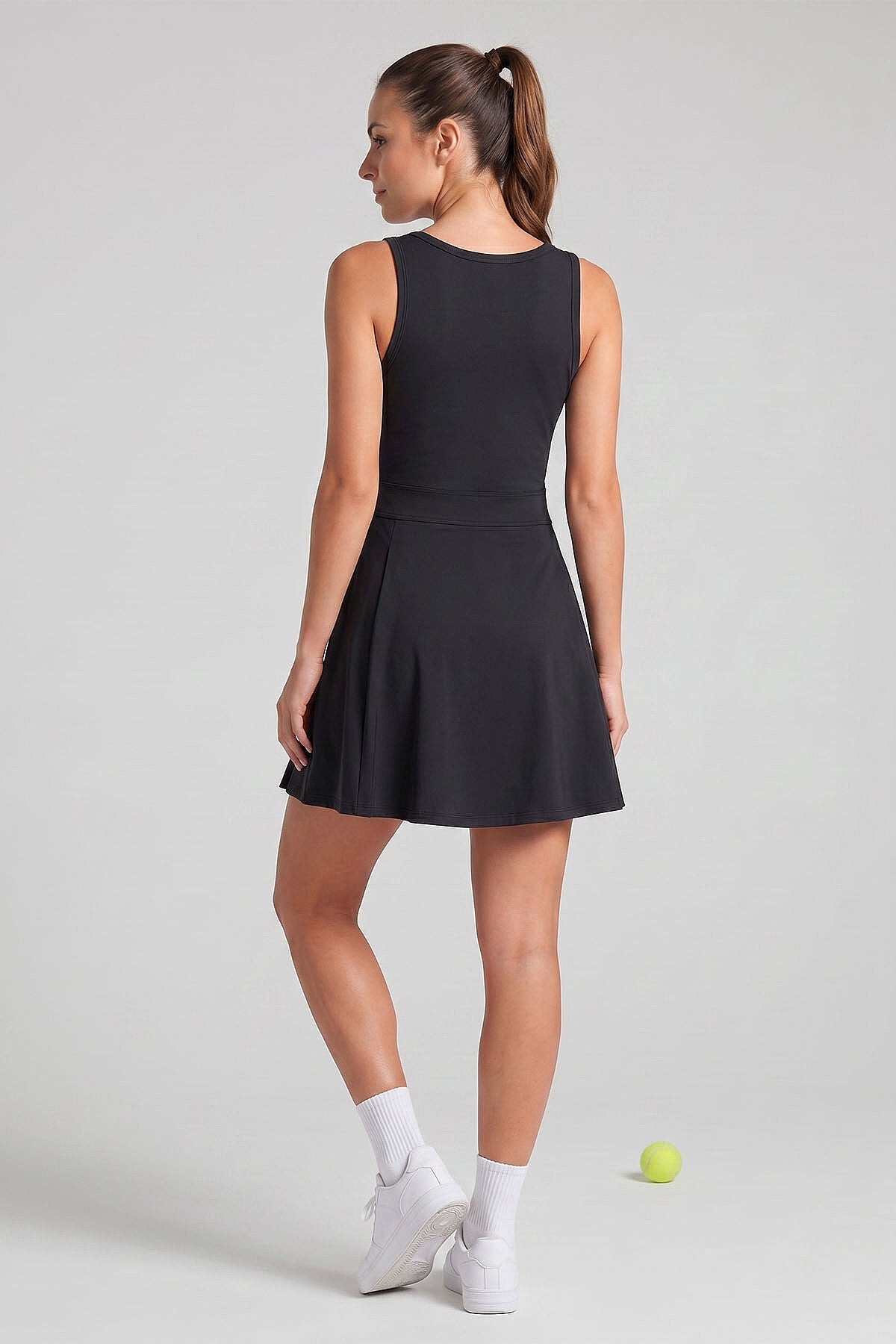 Siyah İçi Taytlı Kadın Tenis Elbise - 97320