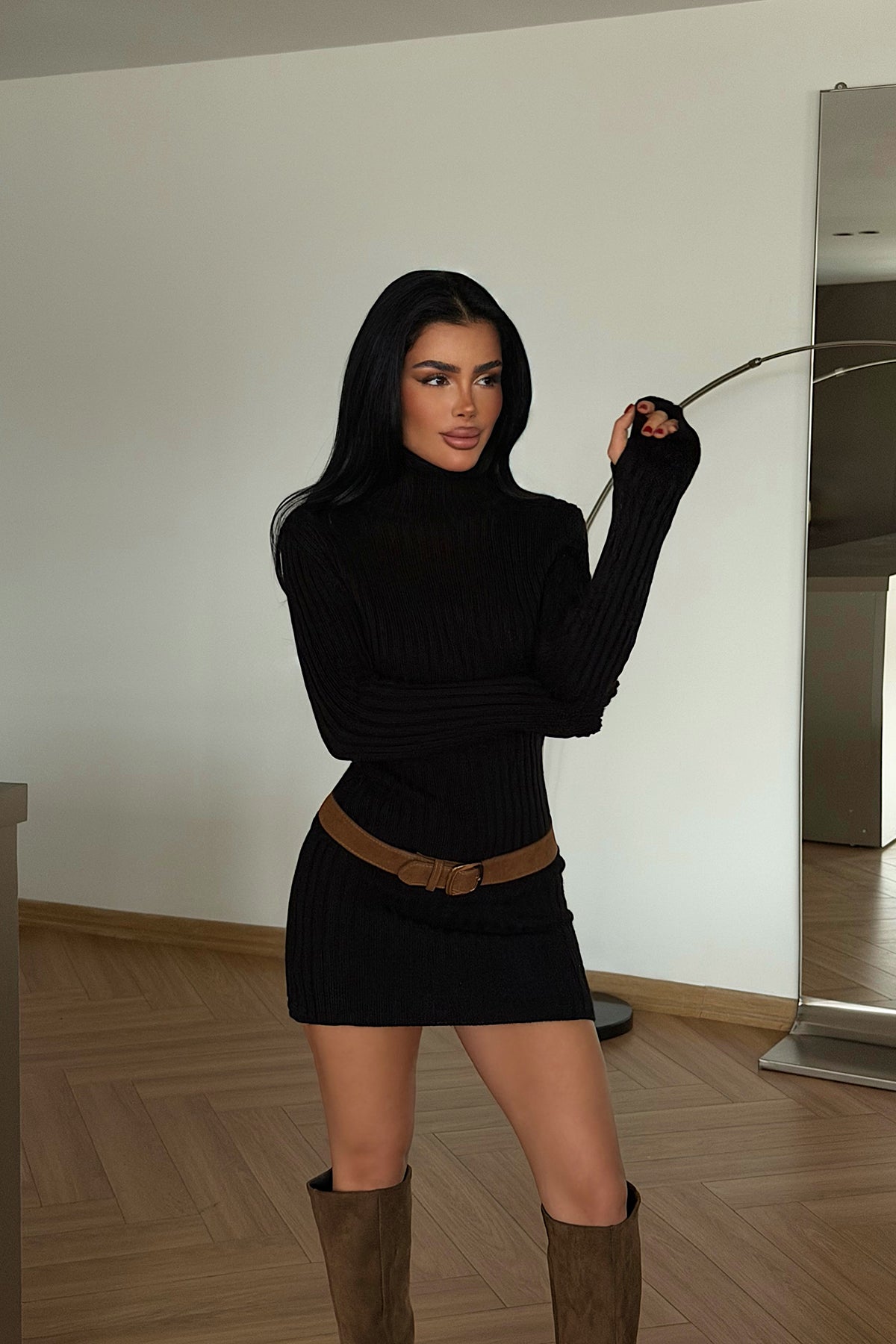 Siyah Zurih Triko Elbise ATE-4429