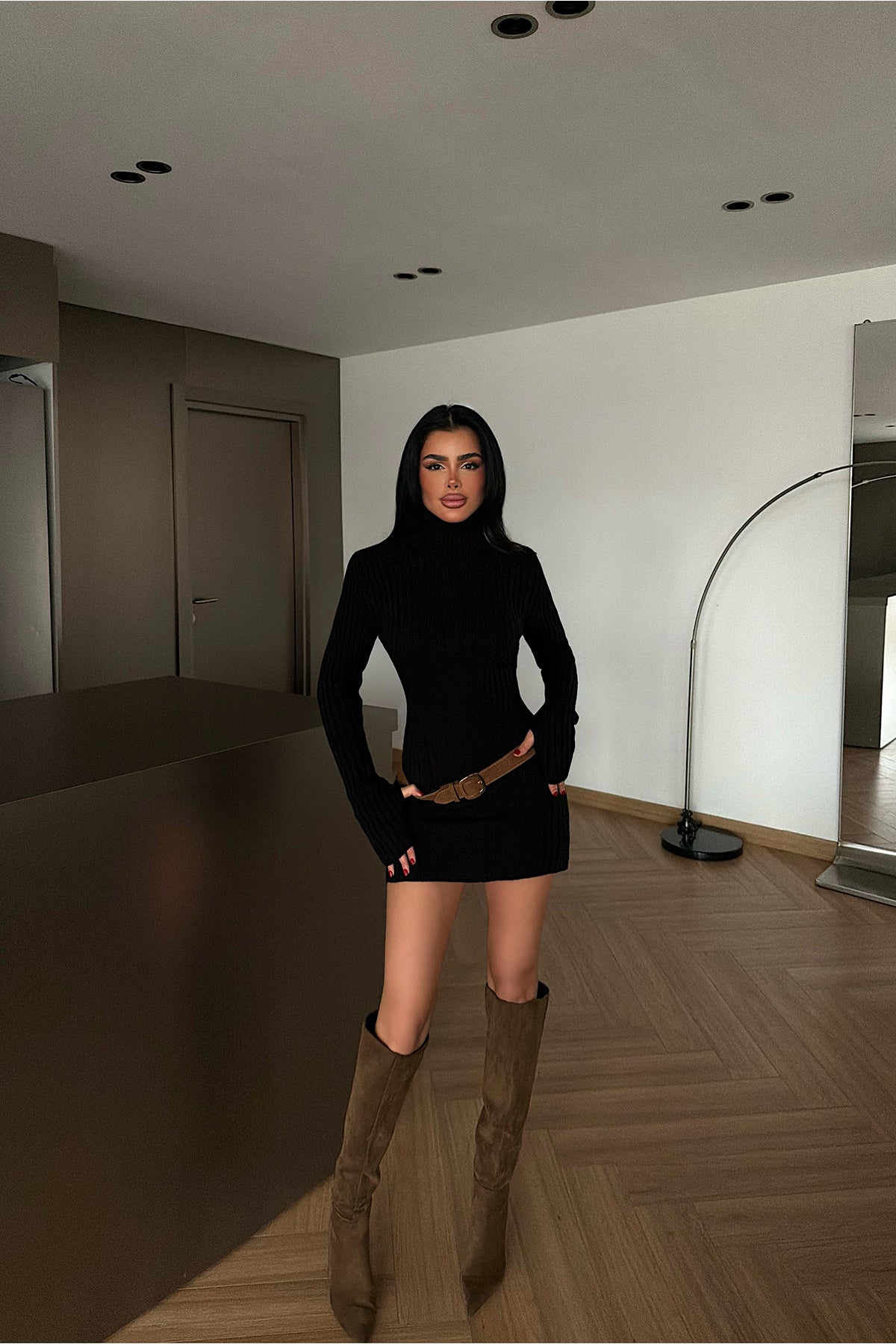 Siyah Zurih Triko Elbise ATE-4429