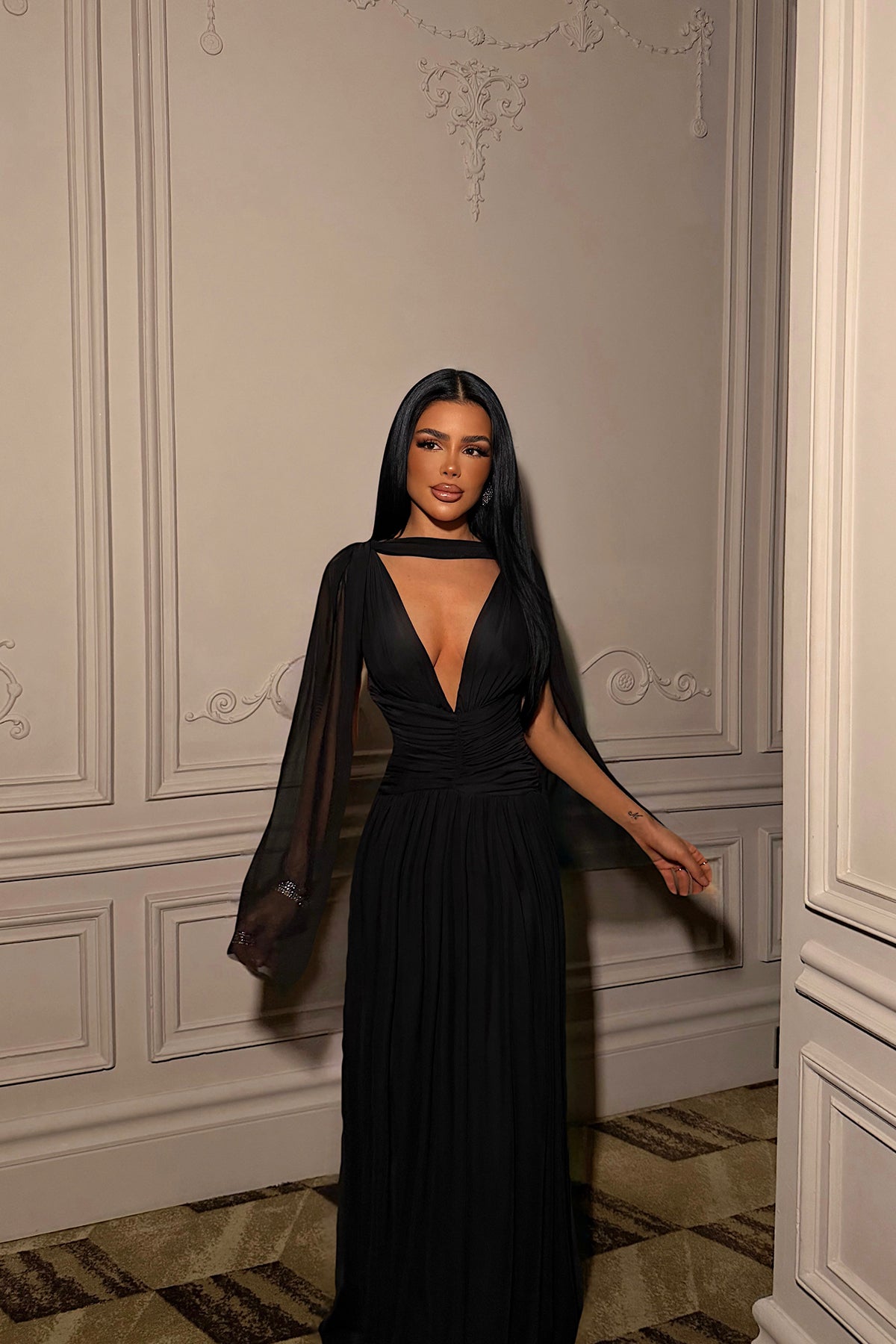 Siyah Lucyna Uzun Tül Elbise ATE-4209