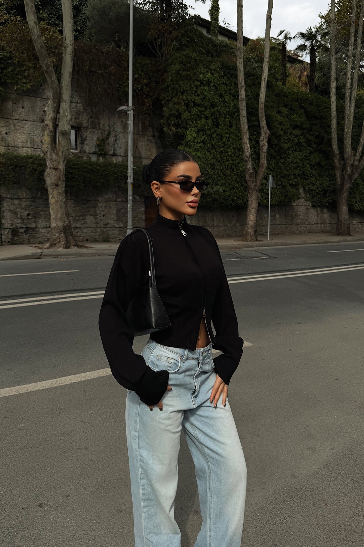 Siyah Balboa Çift Fermuarlı Triko Hırka ATE-3895