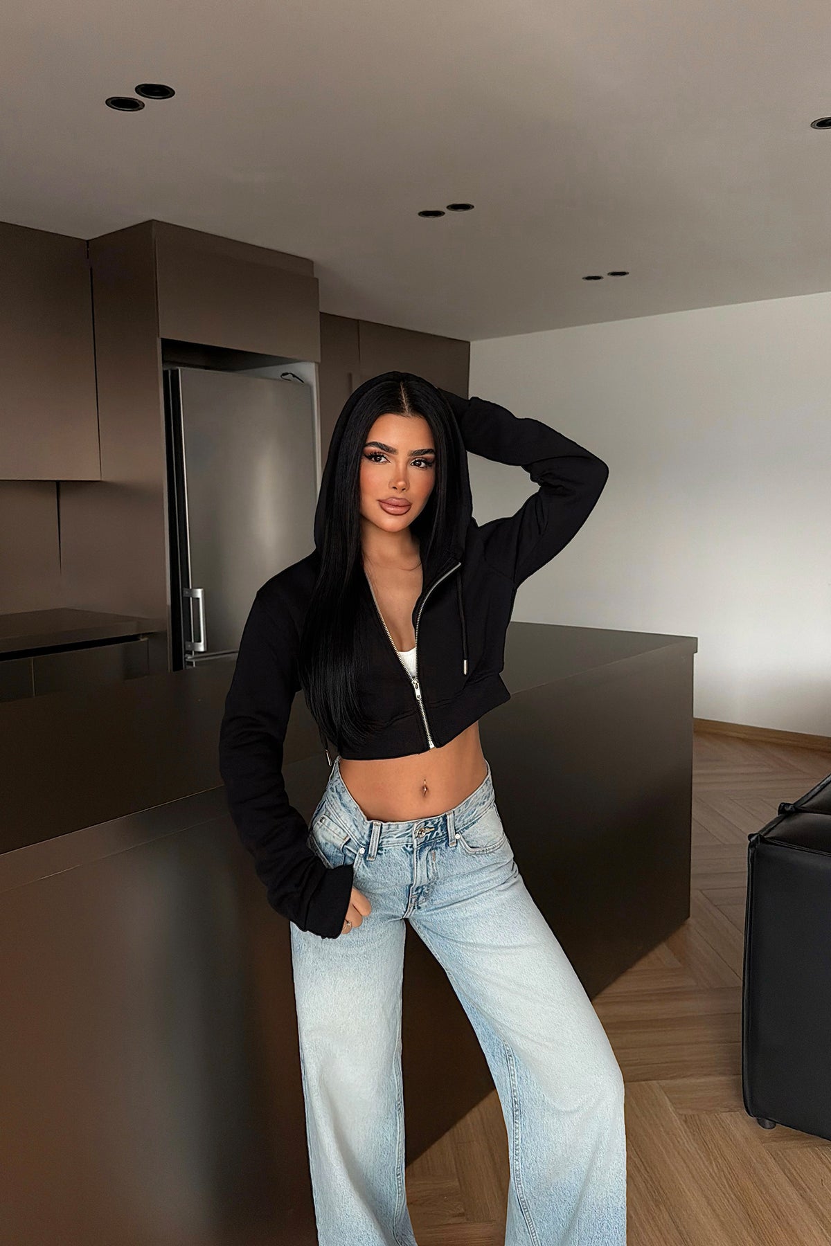 Siyah Caiden Crop Hırka ATE-4859