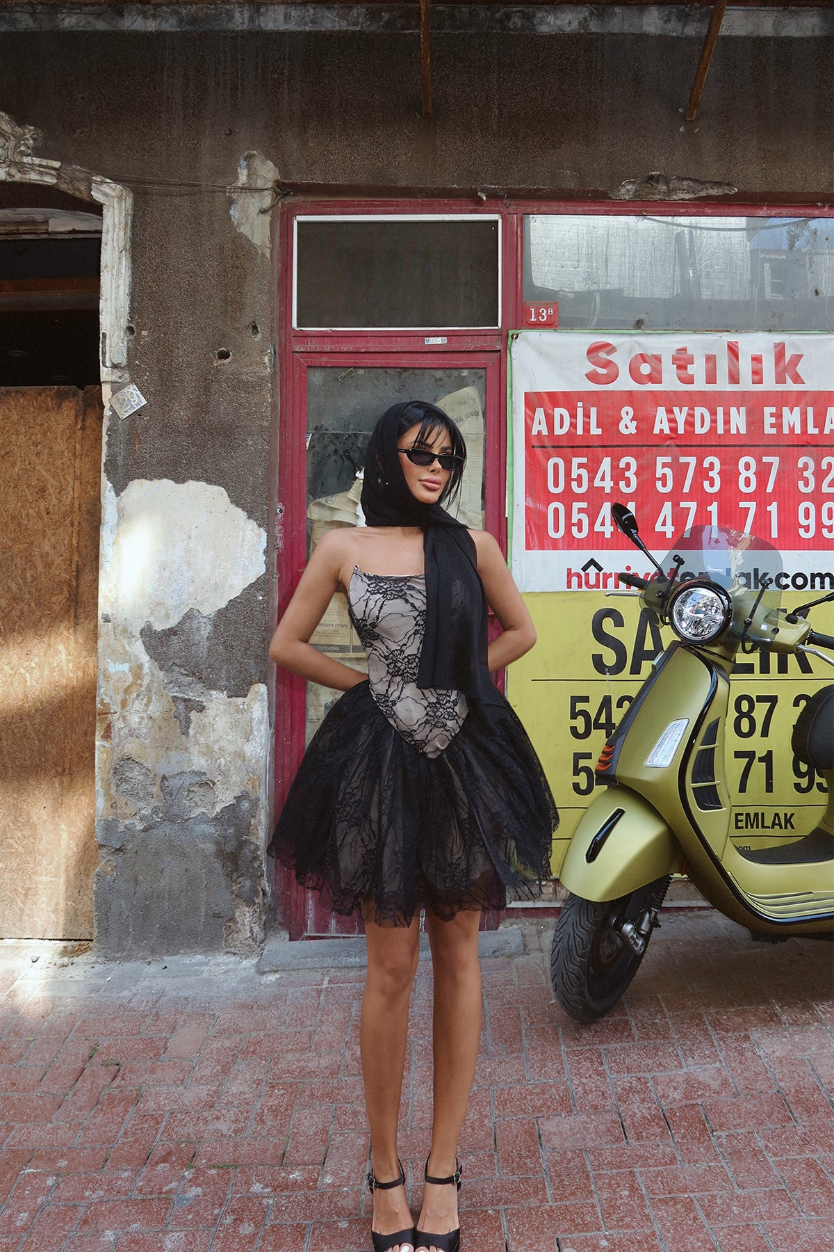 Siyah Evelina Mini Dantel Elbise ATE-2762