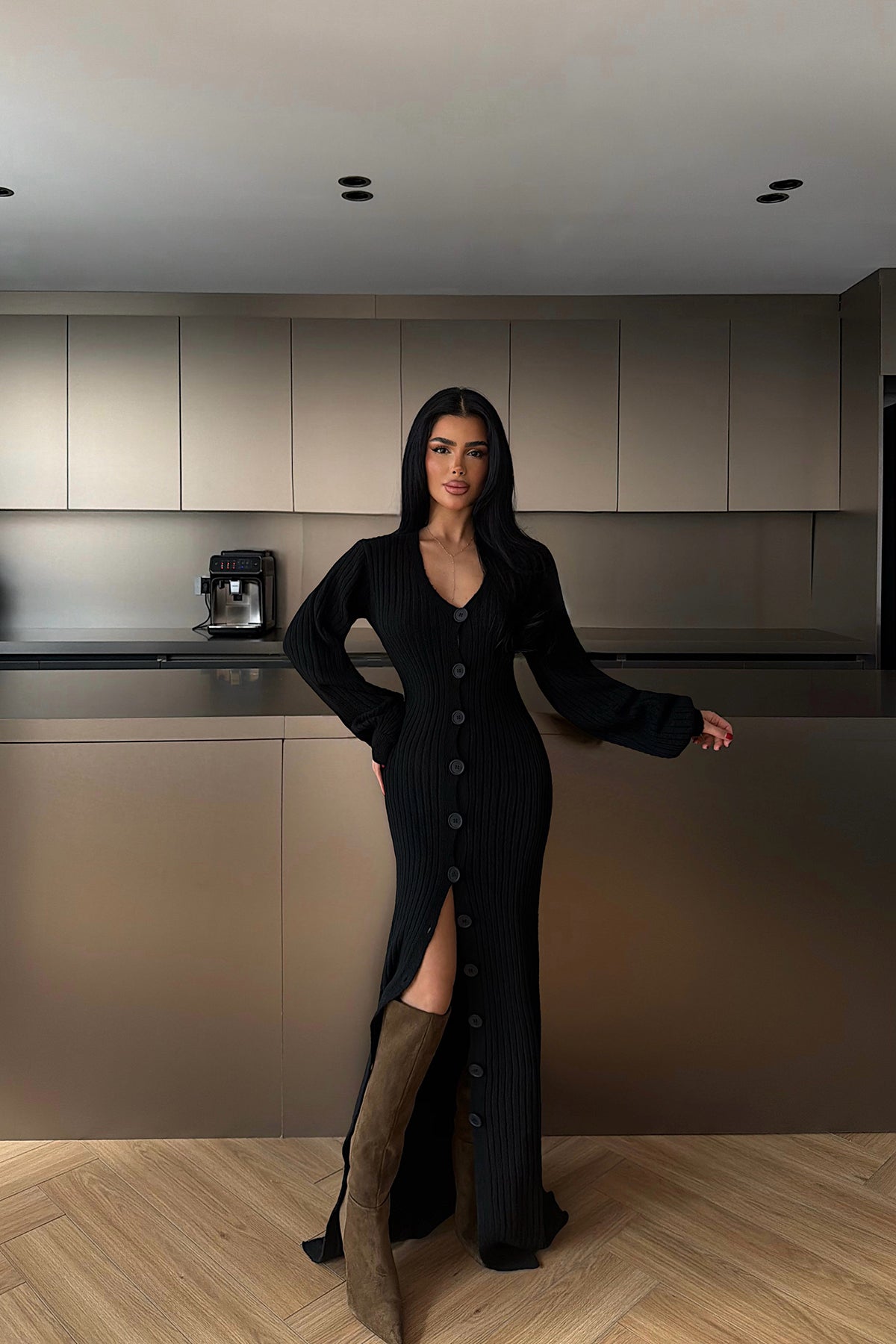 Siyah Ophelie Triko Elbise ATE-4458