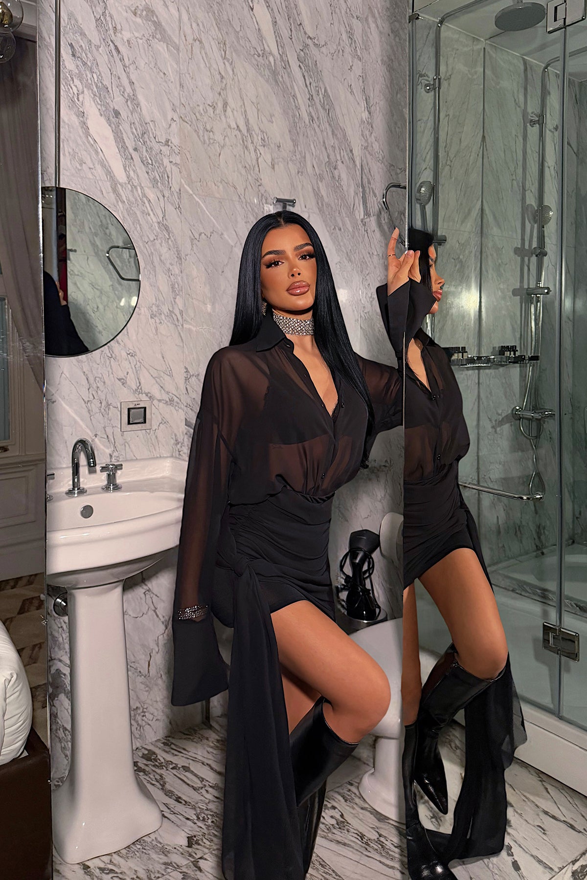 Siyah Acnestu Gömlek Etek Takım ATE-4049