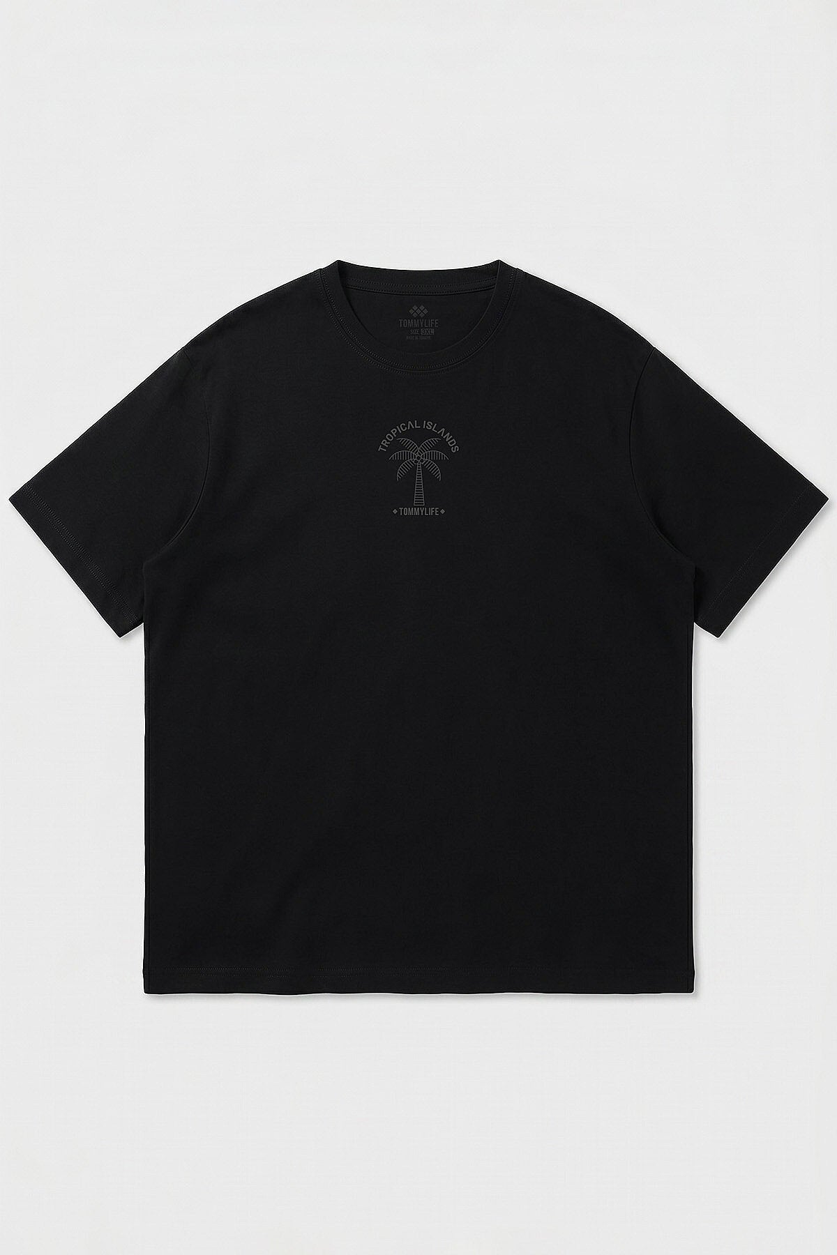 Siyah Rahat Form Baskılı Battal Büyük Beden Kısa Kollu Erkek T-Shirt - 88473