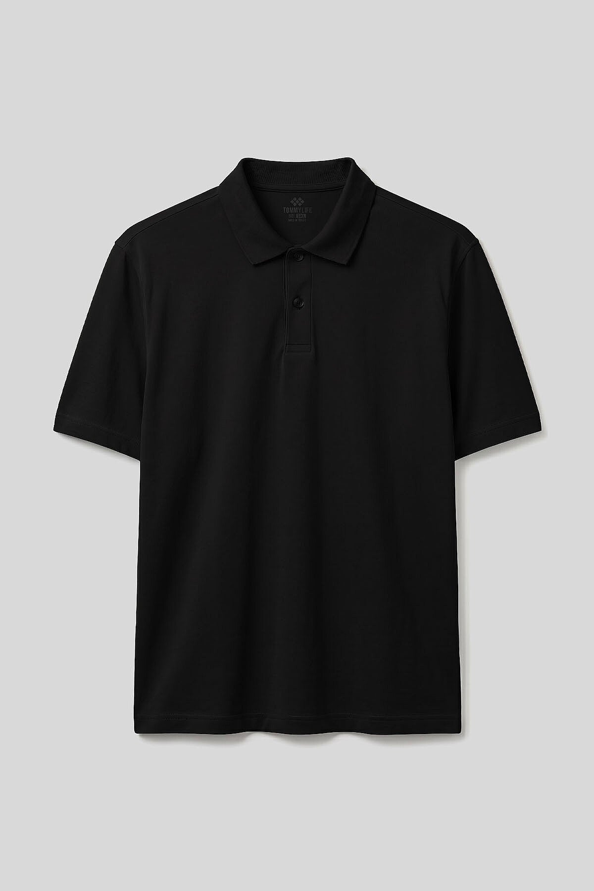 Siyah Polo Yaka Büyük Beden Battal Erkek T-Shirt - 88511
