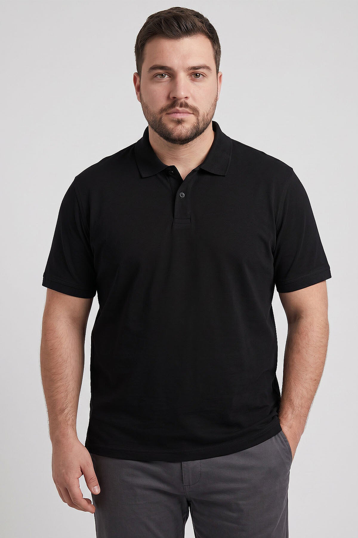 Siyah Polo Yaka Büyük Beden Battal Erkek T-Shirt - 88511