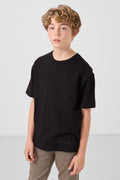 Siyah Pamuklu Yumuşak Dokulu Oversize Basic Erkek Çocuk T-Shirt - 11297