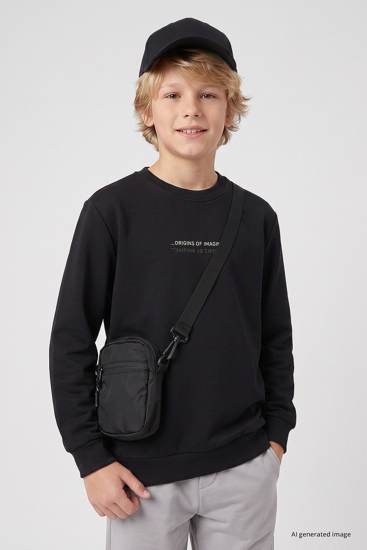 Siyah Standart Fit Baskılı O Yaka Erkek Çocuk Sweatshirt - 11322