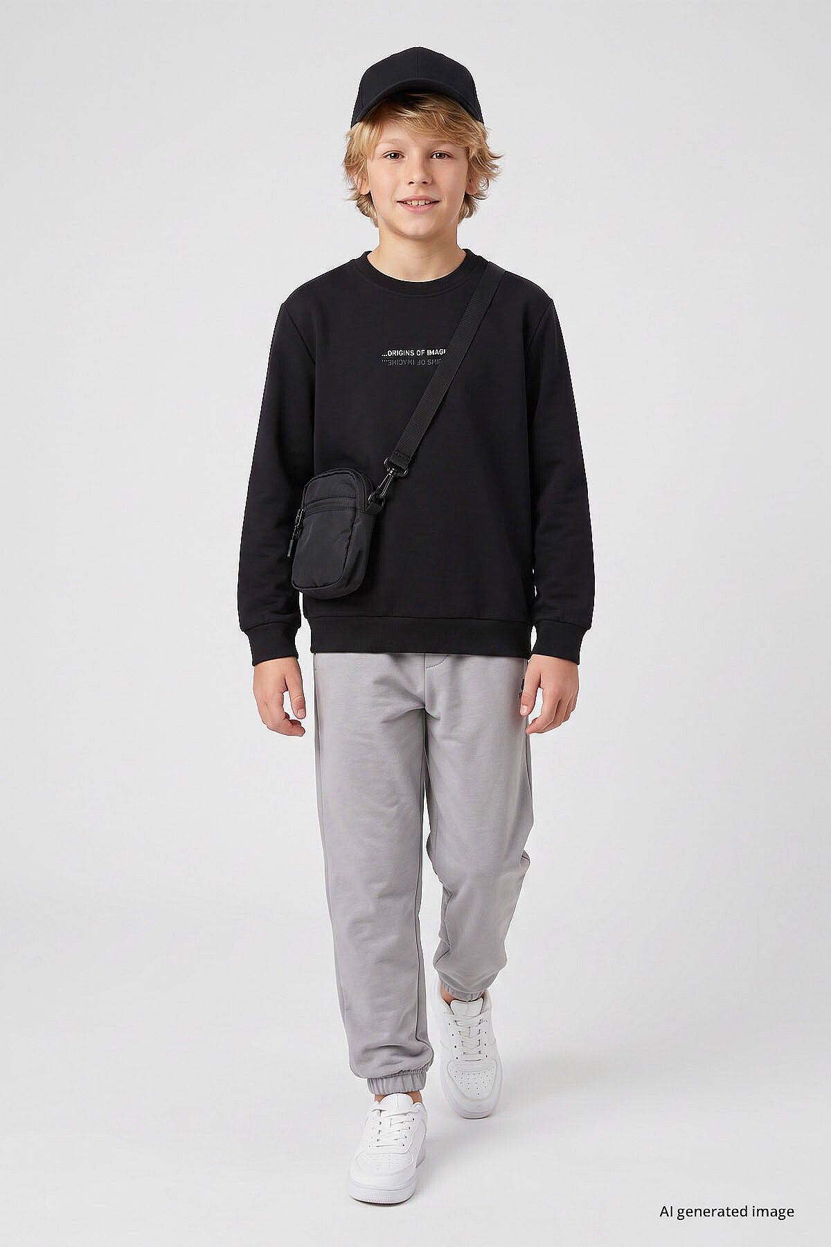 Siyah Standart Fit Baskılı O Yaka Erkek Çocuk Sweatshirt - 11322